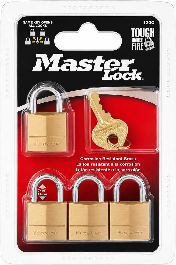 Master Lock Vorhängeschloss, massives Messing, 1,9 cm breit, 120Q (4 gleichschliessend) 4 Pack, 4 Pa