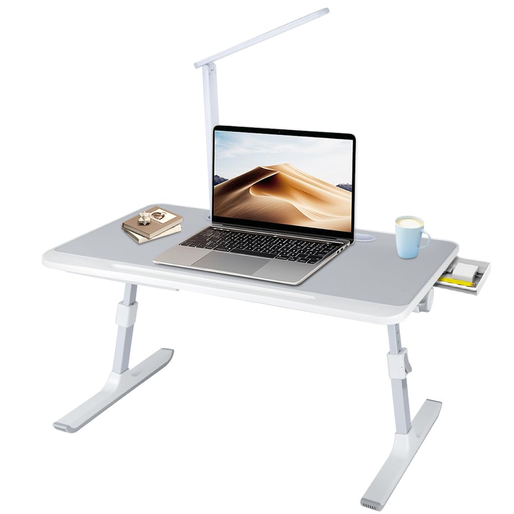 Betttisch Klappbar, Laptoptisch, Einstellbare Höhe, mit Buchständer, Schublade, Lap Stopper, Tablet