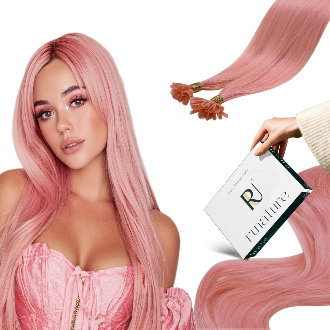 RUNATURE Bonding Extensions Echthaar Rosa 40cm Menschliches Haar Extensions Echthaar Bondings Rosa U