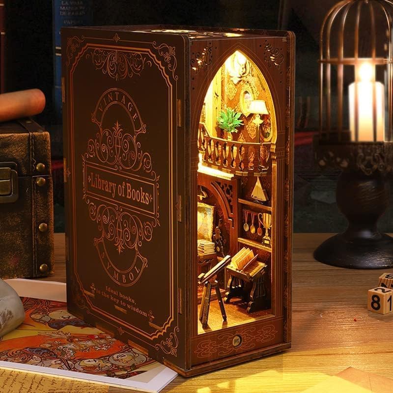 suruim Book Nook Kit-DIY Puppenhaus Holz Haus, 3D Holzpuzzle Bücherecke Bücherregaleinsatz mit Senso