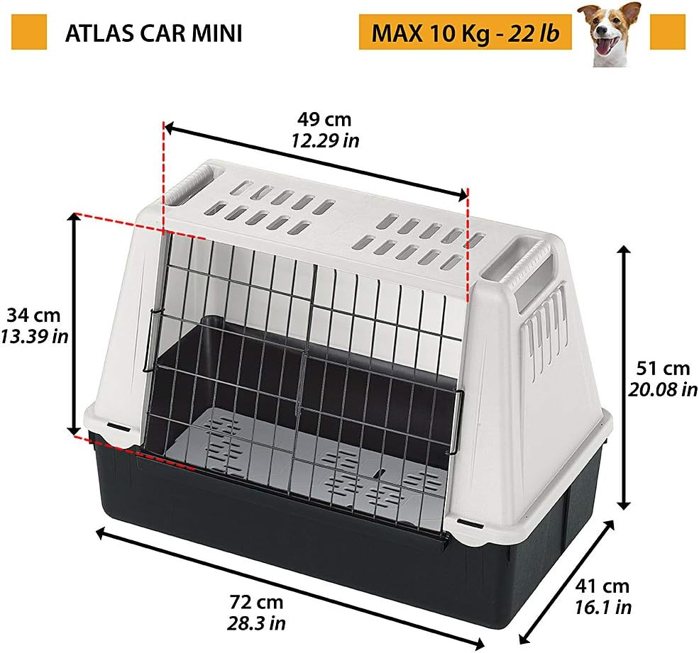 Ferplast Hundebox Auto für kleine Hunde ATLAS CAR MINI, Hundetransportbox, Tiertransportbox, 72 x 41