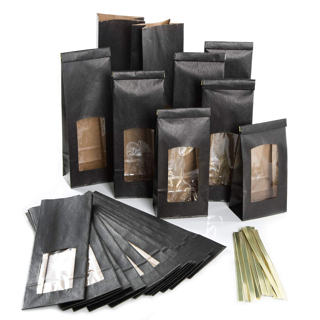 Logbuch-Verlag 50 Standbodenbeutel schwarz mit Fenster - Gewürztüte Pralinenverpackung Plätzchentüte
