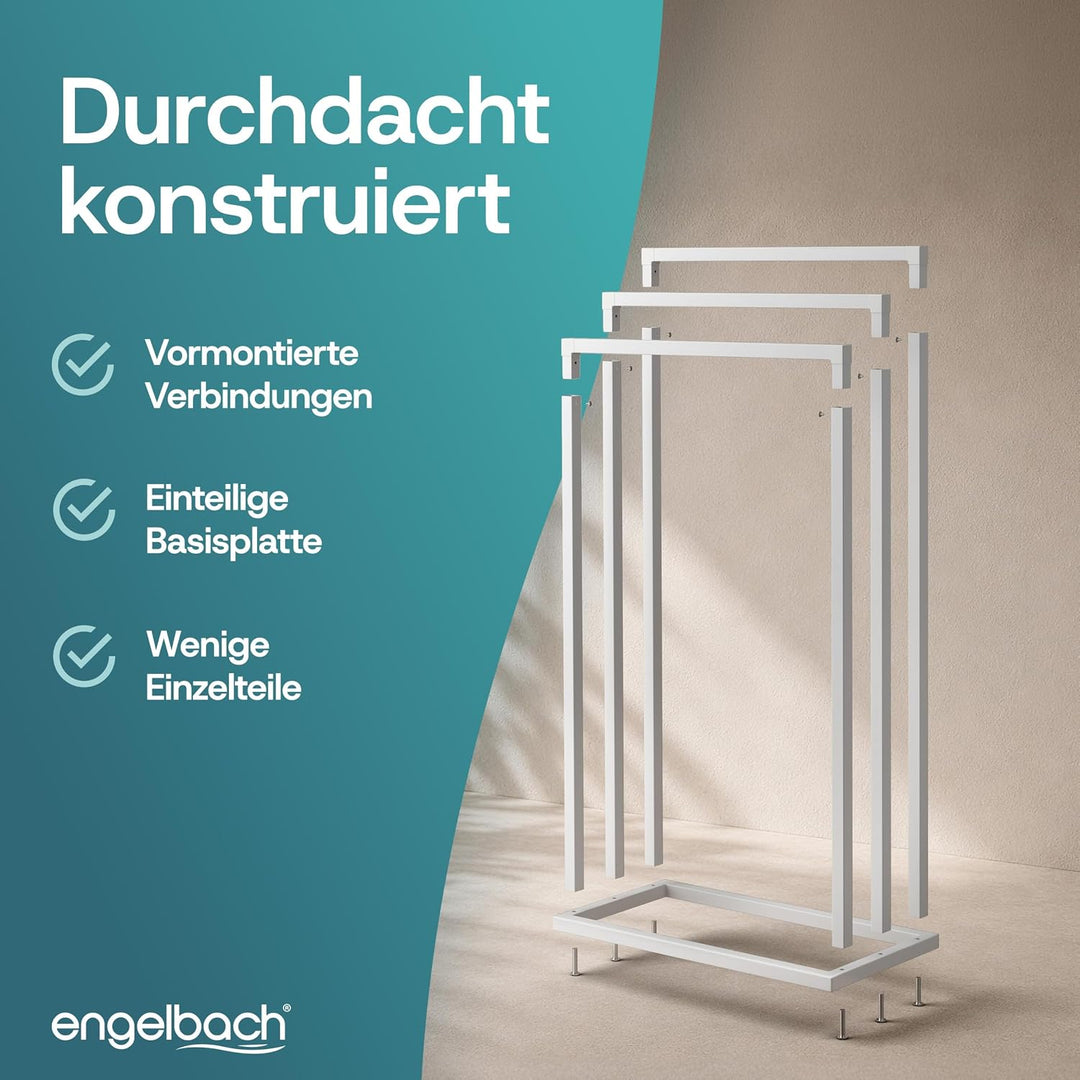 Engelbach® Handtuchhalter stehend - Stabil &amp; Langlebig mit 3 Stangen, Weiss Weiss 3 Stangen, Weiss 3