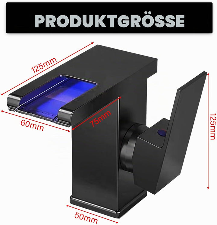 LED Lichter Bad Wasserhahn Schwarz, Wasserfall Armatur, 3 Farbe Waschbeckenarmatur, Warm- und Kaltwa