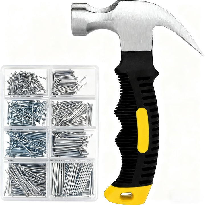 560 Stück kleine Nägel zum Aufhängen von Bildern, Sortimentsset & 325 g kleiner Hammer, Mini-Hammer-