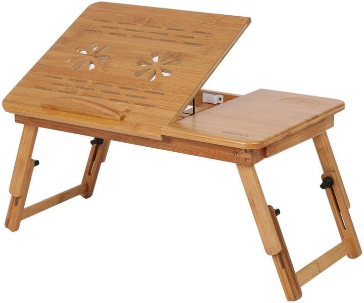 Laptoptisch aus Bambus, Höhenverstellbar Betttisch Notebooktisch für Lesen oder Frühstücks, Zeichent
