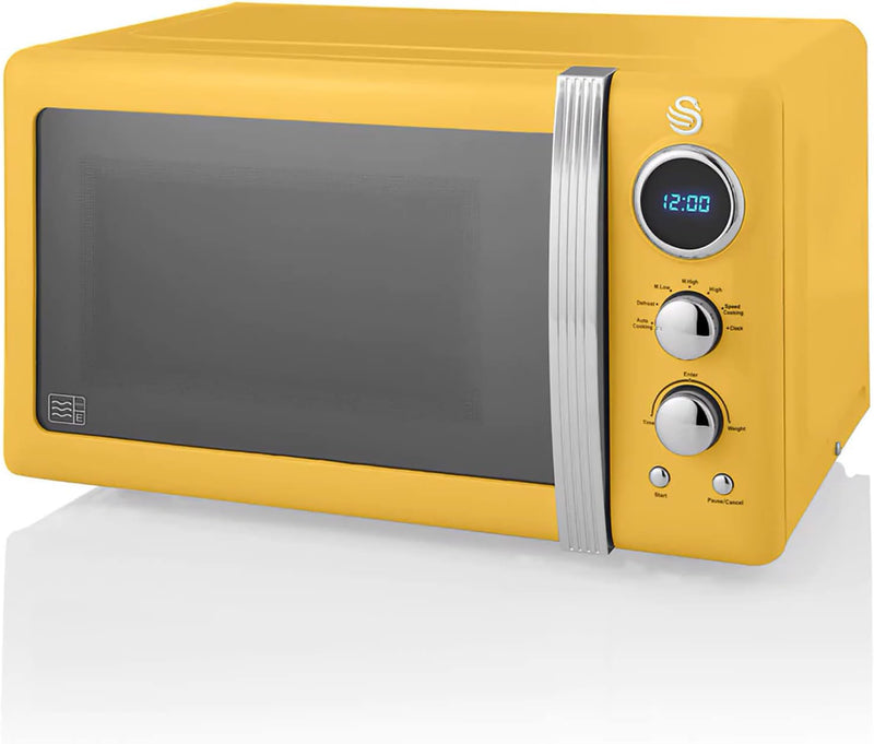 Swan Retro SM22030YELNEU Digital Mikrowelle 20L, 5 Leistungsstufen, Auftaufunktion, 60 Minuten Timer