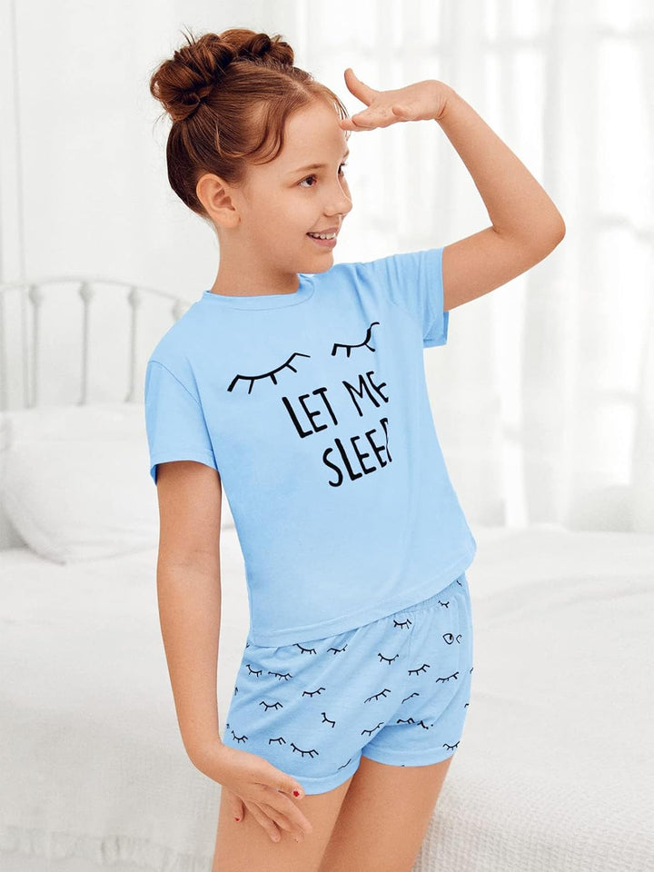 Haloumoning Mädchen Schlafanzüge Sommer Niedliche Shorts Set Bequem Kurzarm Cartoon bedrucktes Pyjam
