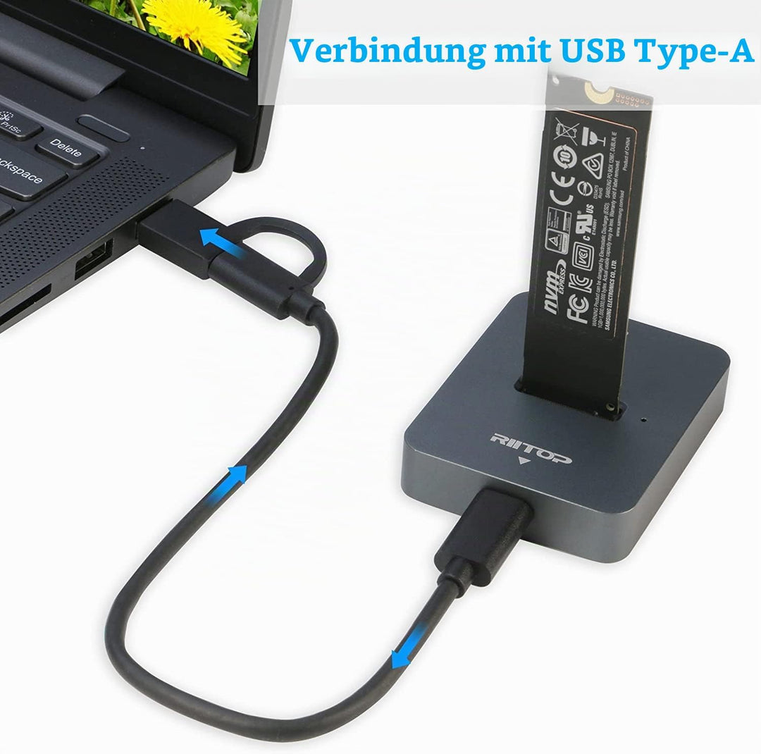 RIITOP M.2 auf USB-Dockingstation, RIITOP M.2 NVMe SSD auf USB-C-Lesegerät-Adapter für M.2 M Key NVM
