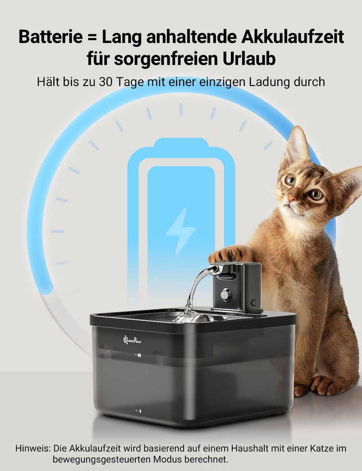 DownyPaws 2.5L Trinkbrunnen für Katze Kabellos, Katzenbrunnen Kabellos mit Bewegungsmelder und Batte