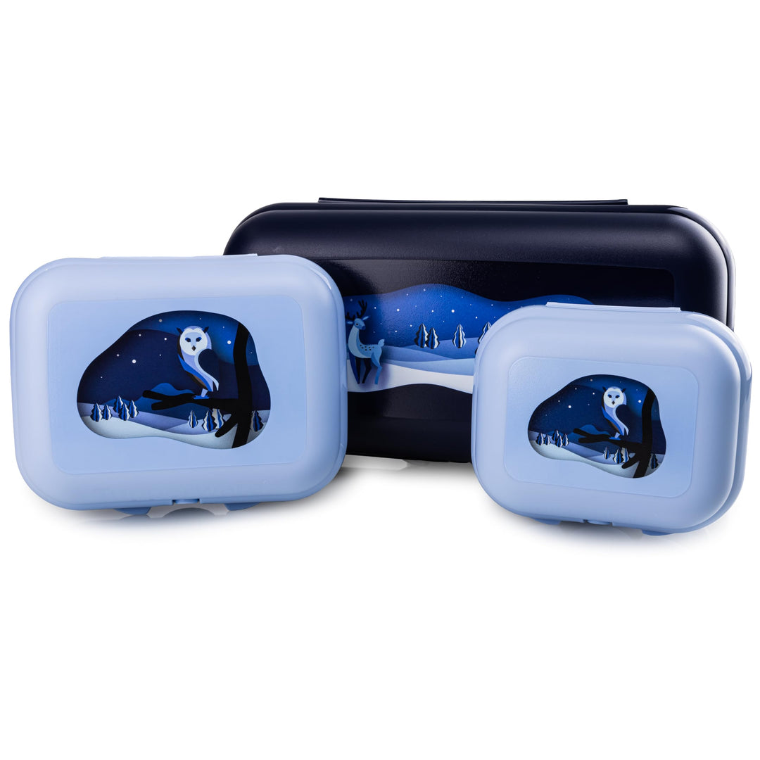 Tupperware Eco+ Winterzauber Lunchbox To Go Maxi-Twin Winter Motiv + Kleiner-Twin hellblau Wintereul