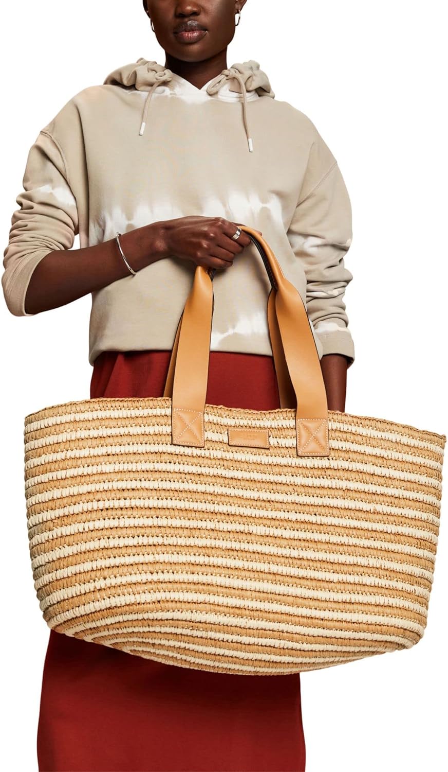 ESPRIT Basttasche mit Details in Lederoptik Camel, Camel