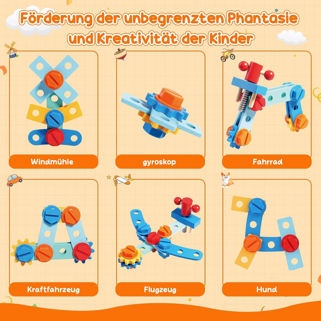 Werkzeugkoffer Kinder – Montessori Werkzeugkoffer Holz –Holzspielzeug Werkzeugkasten für Kinder ab 3
