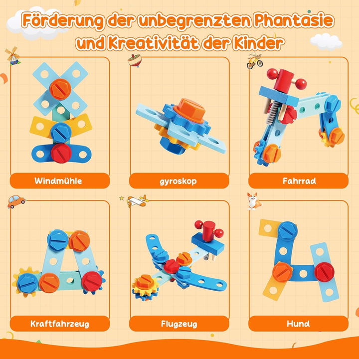 Werkzeugkoffer Kinder – Montessori Werkzeugkoffer Holz –Holzspielzeug Werkzeugkasten für Kinder ab 3
