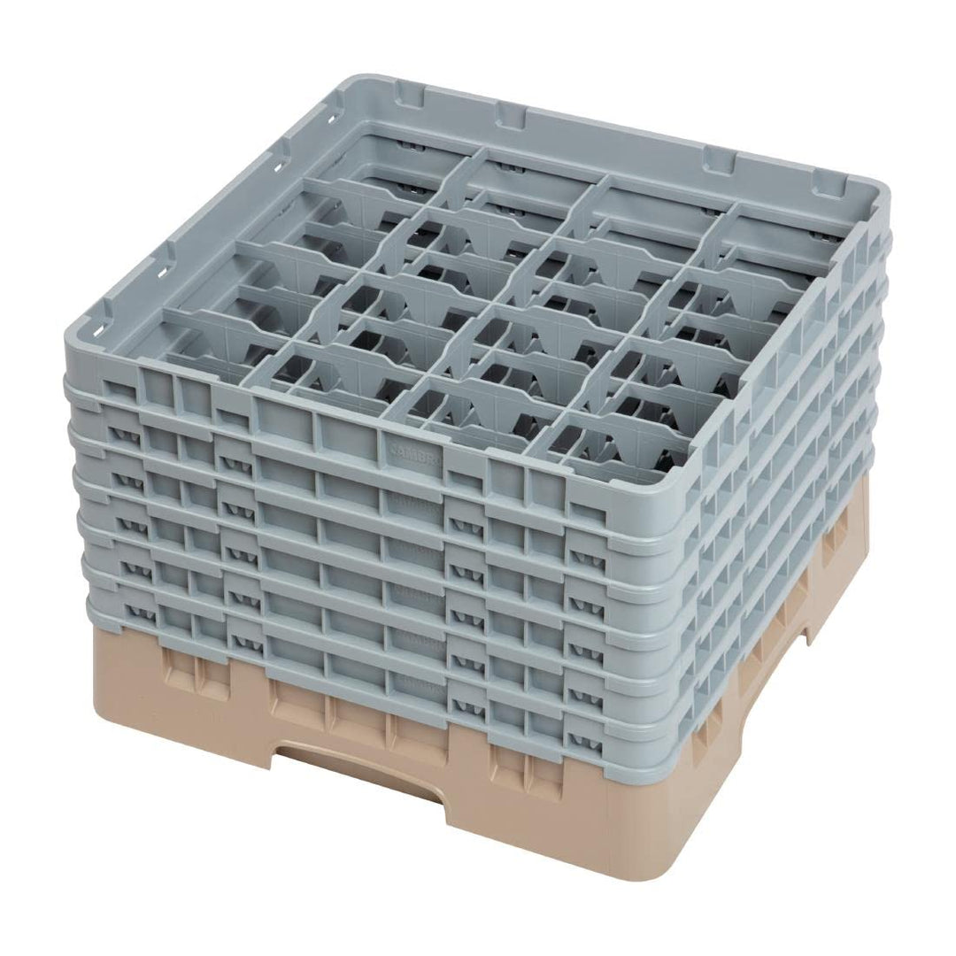 Cambro Camrack 16 Comp Glasregal mit 6 Verlängerungen, Beige