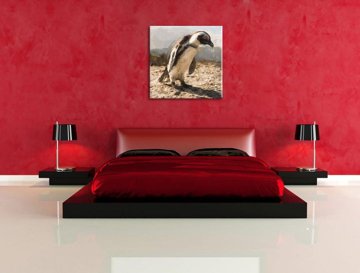 Pixxprint Afrikanischer Pinguin beobachtet Pinsel Effekt, Format: 70x70 auf Leinwand, 70x70