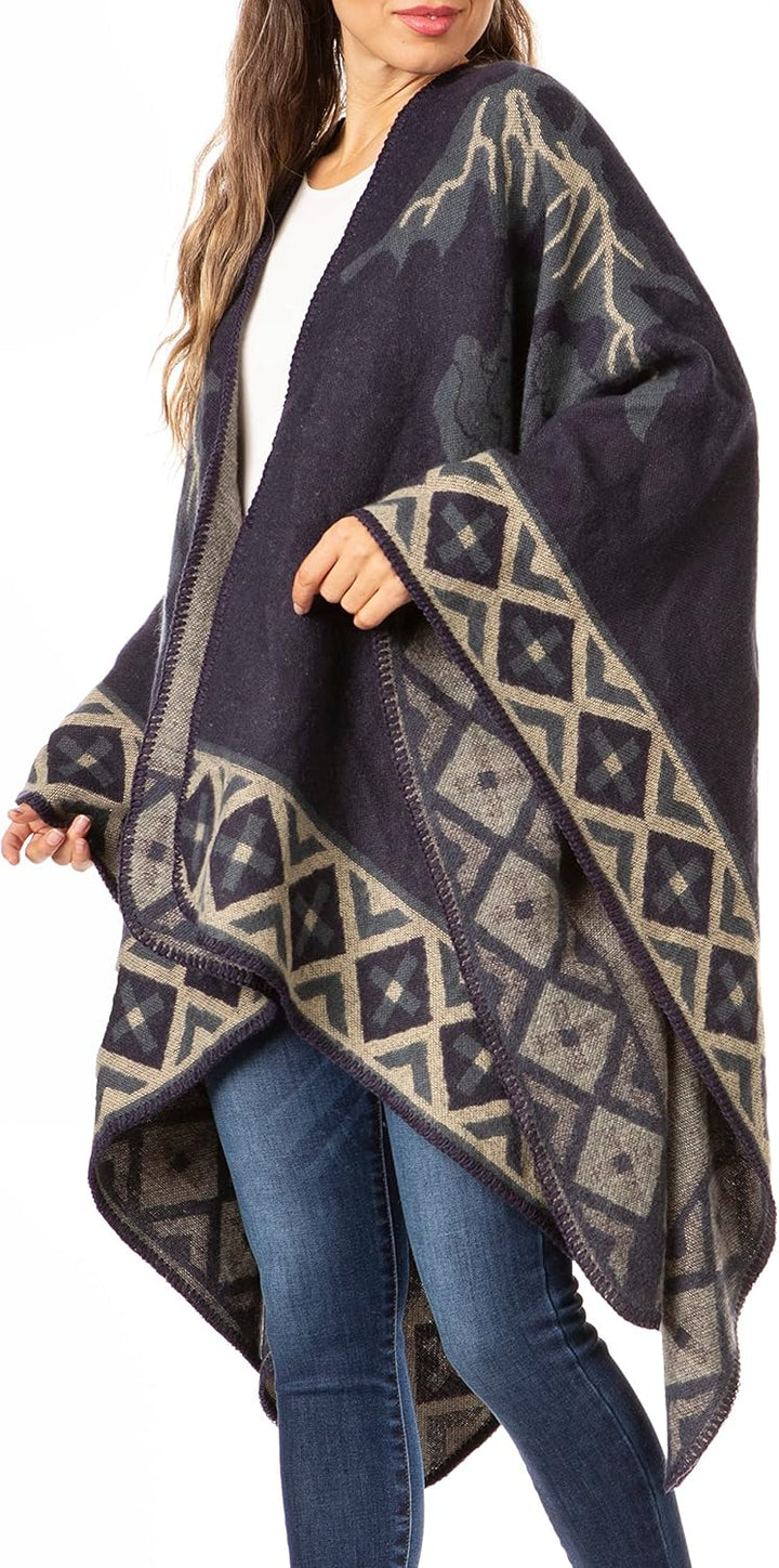 Sakkas Lupe Womens Reversible Poncho Wrap Cape Schal Pullover Mantel Strickjacke Einheitsgrösse Flie