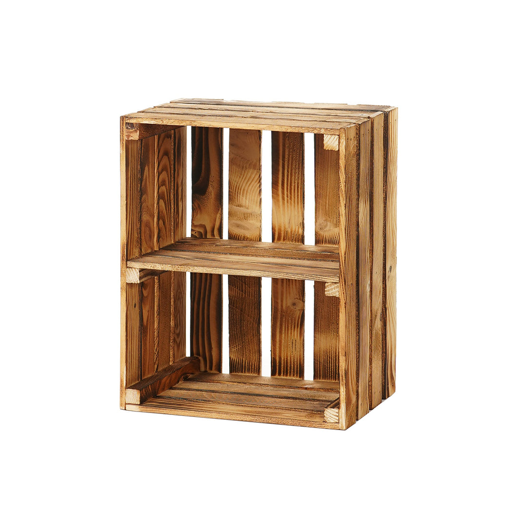 GrandBox Geflammte Holz-Kiste 50x40x30 mit Mittelbrett Vertikal, Wein-Kiste, Obst-Kiste, Kaminholz-K