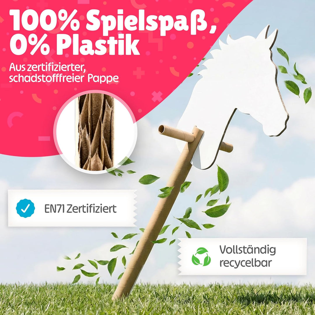 Steckenpferde Set aus Pappe | 10 Stück zum Bemalen und Spielen | Pferde Bastelset zum Zusammenstecke