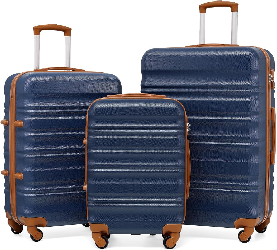 COOLIFE Hartschalen-Koffer Trolley Rollkoffer Reisekoffer mit TSA-Schloss und 4 Rollen (Blau/Braun,