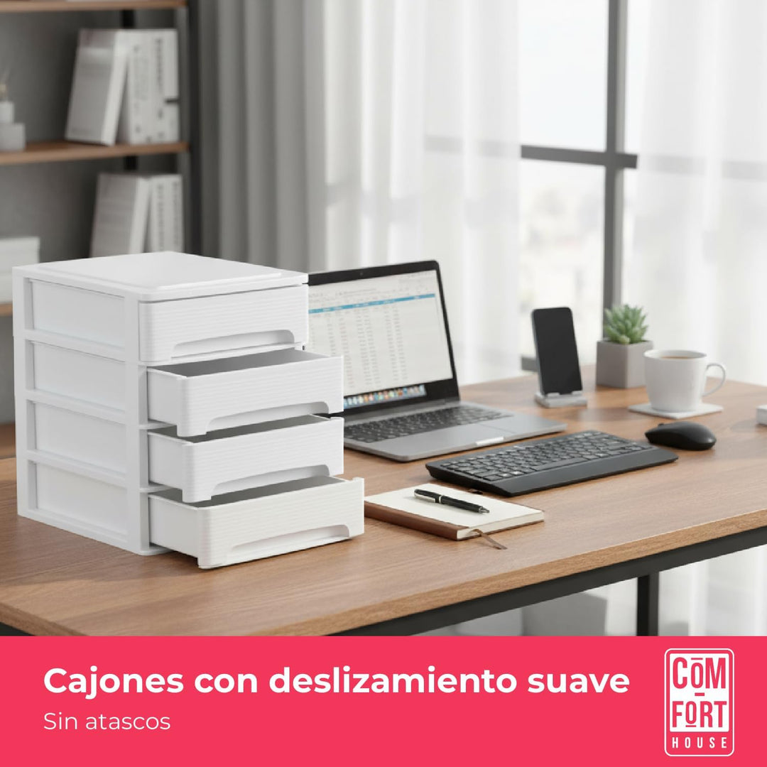 COM-FORT HOUSE Stapelbare Schubladen aus Kunststoff, Modell Lineas, Weiss, Modell mit 4 Schubladen,