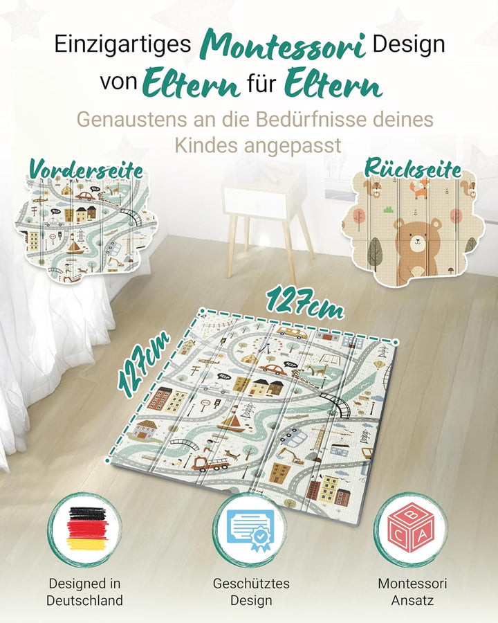 RAWVEL Krabbelmatte baby faltbar [127x127cm / 1cm Dick] Spielmatte Baby faltbar [100% BPA-Frei] Spie