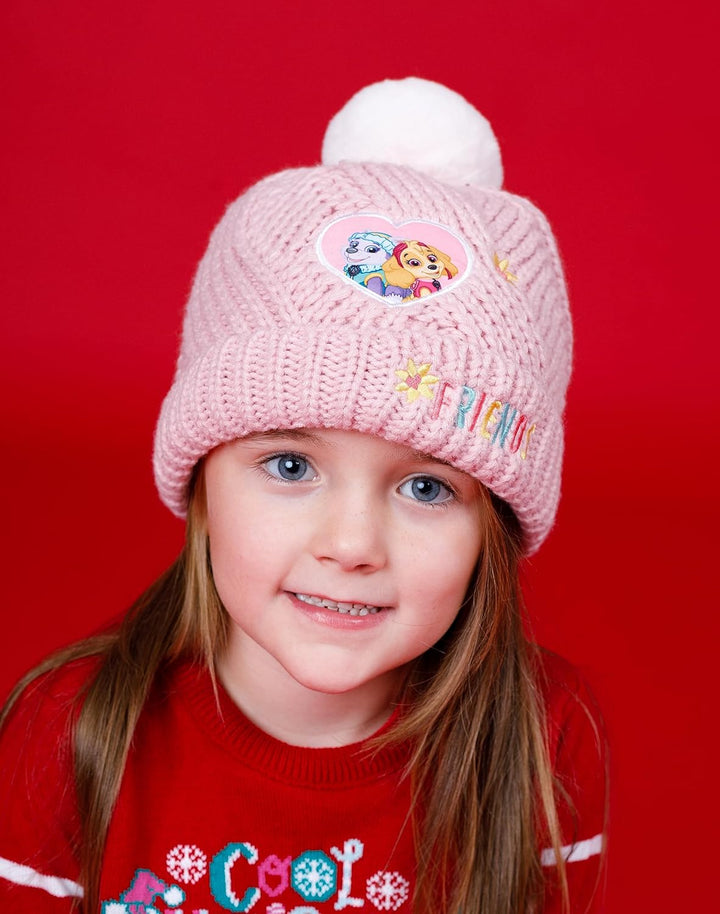 Paw Patrol Pfotenpatrouillenhut und Handschuhe Kinder Mädchen rosa gestrickt Winter Mütze