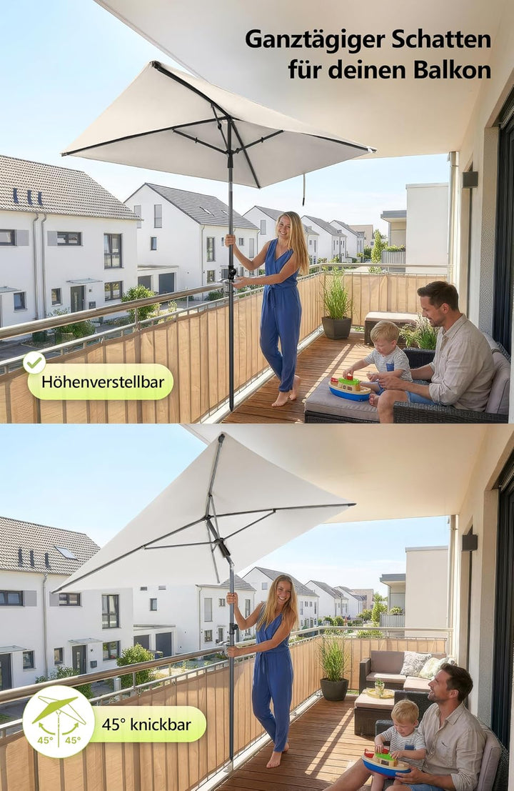 4smile Sonnenschirm Balkon im Set – Sonnenschirm rechteckig 210×140 cm, UV 50+ Sonnenschutz Balkon,