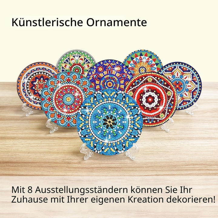 Muzagroo Art Set mit 8 Mandala-Glasuntersetzern mit Halterung - 5D Diamant-Kunst-Set für Anfänger -