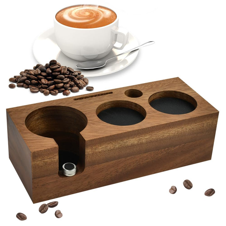 Tamperstation 58mm Espresso Tamping Station aus Walnussholz Multifunktionale Tamper Station für Sieb