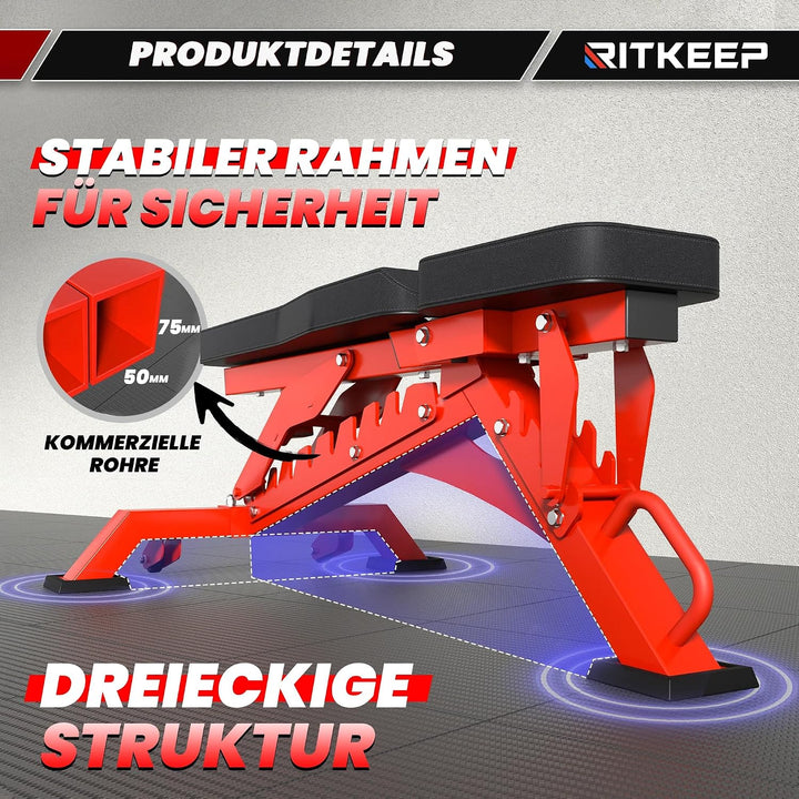 RitKeep RAB-3000 Hantelbank, 590 kg, verstellbare Schrägbank für Home Gym | 10 Rückenlehnen- & 4 Sit