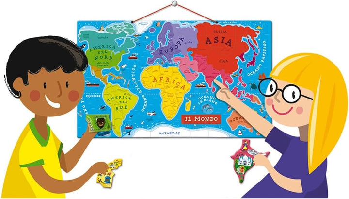 Janod - Magnetisches Weltkarten-Puzzle aus Holz, 92 magnetische Teile, 70 x 43 cm, französische Vers