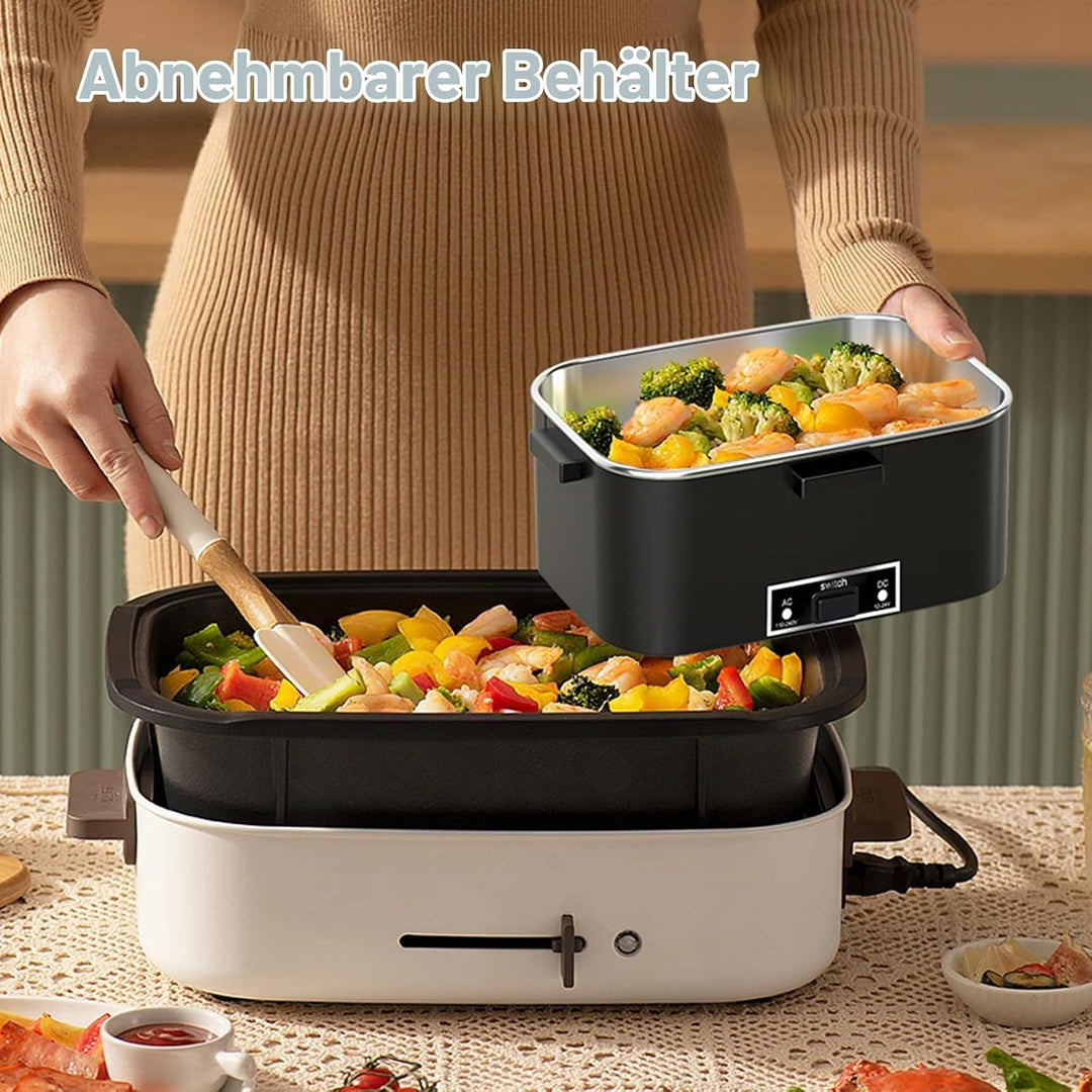 SOOOEC Elektrische Lunchbox 100W, 3-in-1 tragbare beheizte Lunchbox, Herausnehmbare Edelstahl-Brotdo
