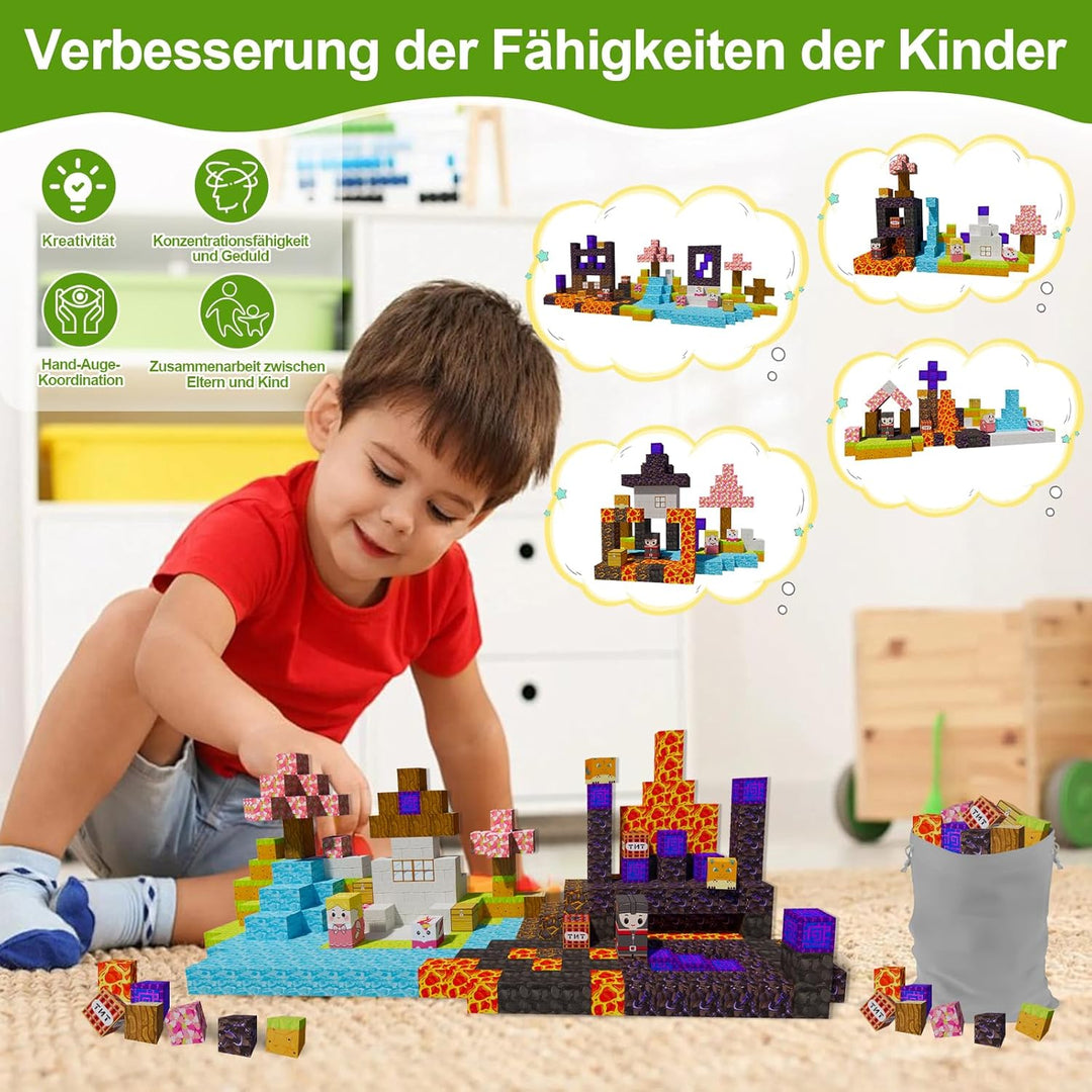 Magnetische Bausteine 176 Pcs,2.5CM/Magnet Welt Sensorik BlöckeSet, Magnetic Blocks für Kinder ab 3