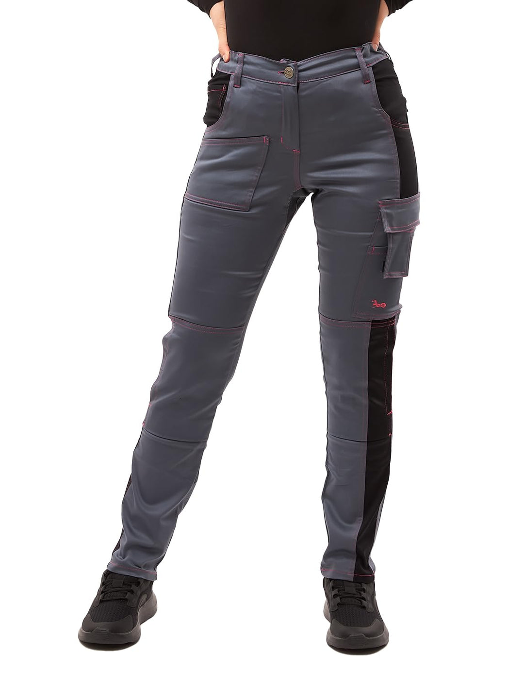 strongAnt Damen Arbeitshose komplett Stretch für Frauen Bundhose mit Kniepolstertaschen Schwarz Grau