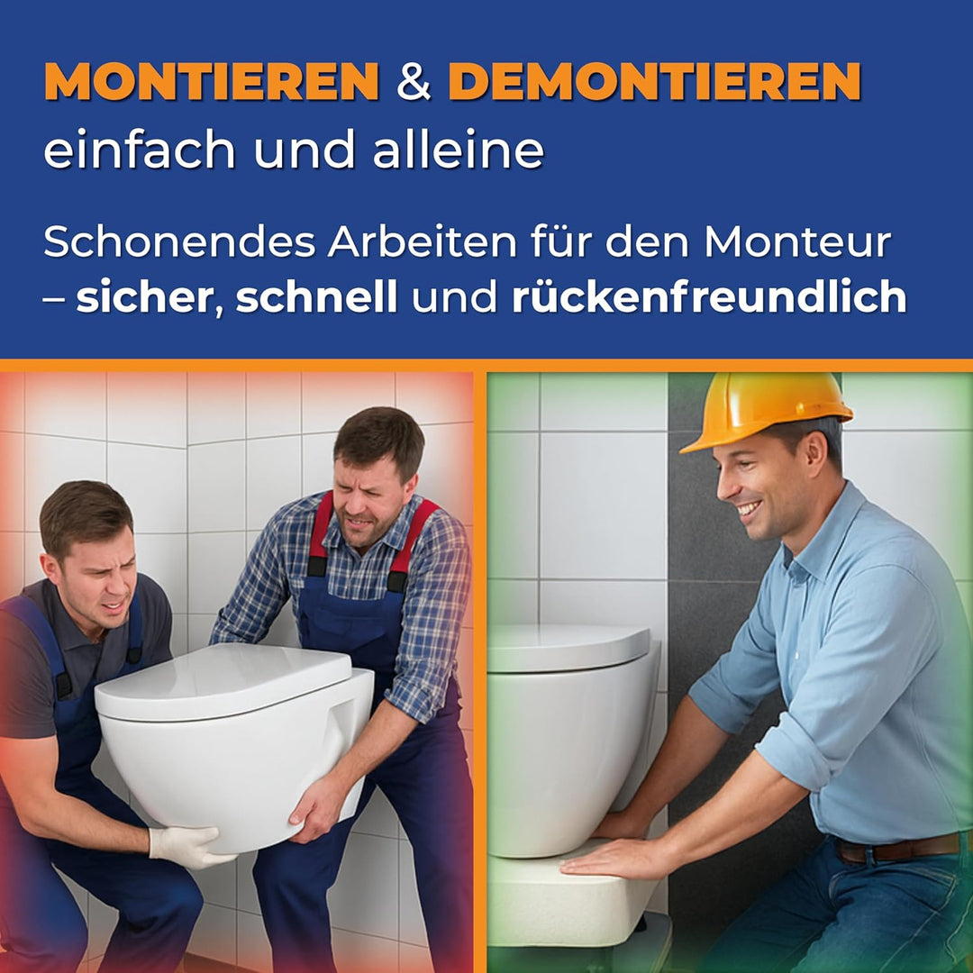WC-Montagehilfe für wandhängende WCs & BDs – Höhenverstellbares Montage-Rollbrett 125–215 mm, 360° R