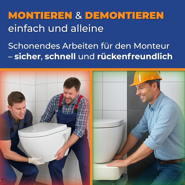 WC-Montagehilfe für wandhängende WCs & BDs – Höhenverstellbares Montage-Rollbrett 125–215 mm, 360° R