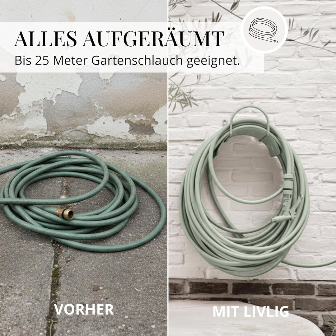Livlig53 Gartenschlauch Halterung für 1/2 Zoll Schläuche bis 30m aus verzinktem Stahl, Wandhalterung