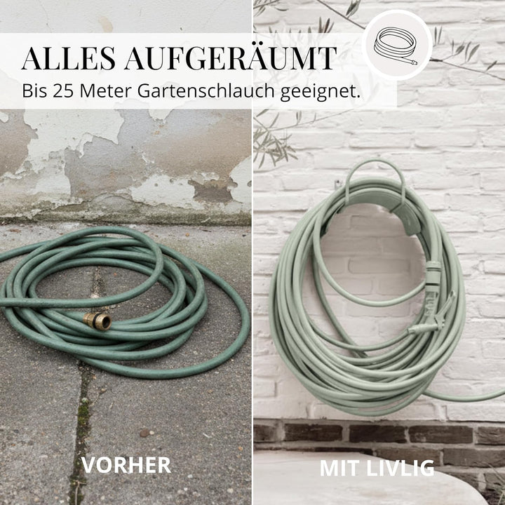 Livlig53 Gartenschlauch Halterung für 1/2 Zoll Schläuche bis 30m aus verzinktem Stahl, Wandhalterung