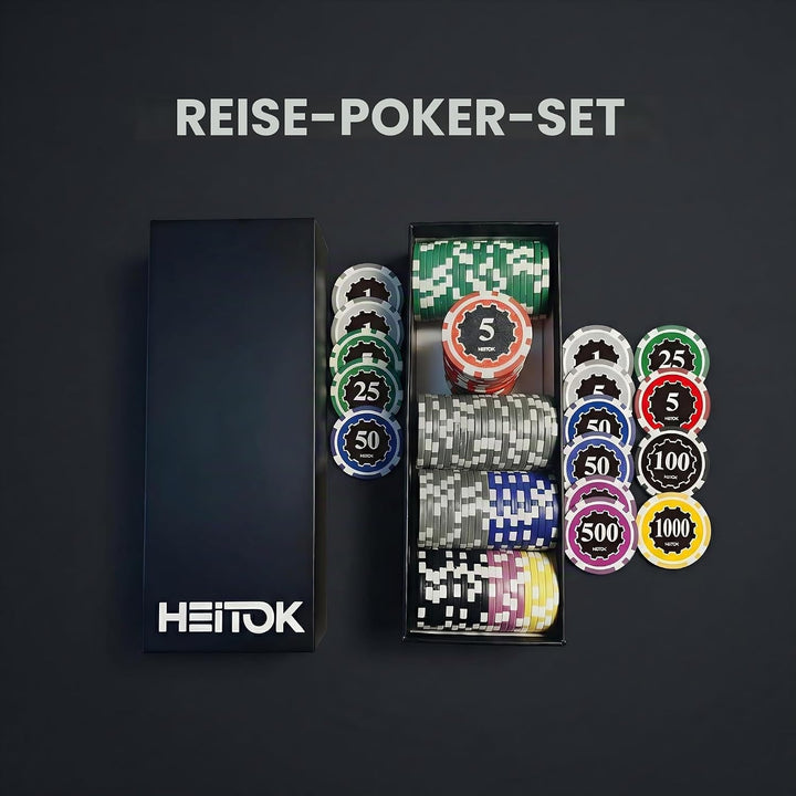 Poker-Set mit Wertigkeiten, 100 Stück 11,5-Gramm nummerierte Chips in Kartonverpackung von $1 bis $5