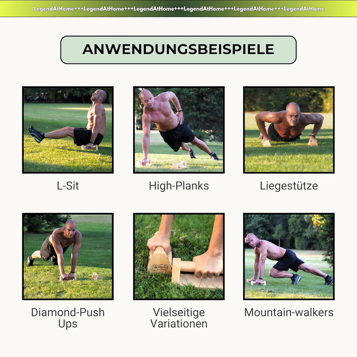 Liegestützgriffe [2er-Set] aus Buchenholz – stabile & gelenkschonende Parallettes für Push Ups, Cali