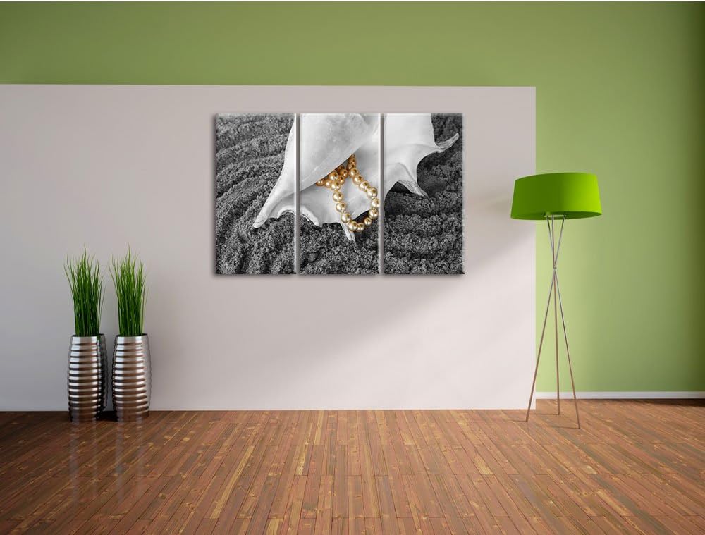 Pixxprint Muschel Perlenkette als Leinwandbild/Grösse: 3 Teilig (120x80 cm) cm/Wandbild/Kunstdruck/f