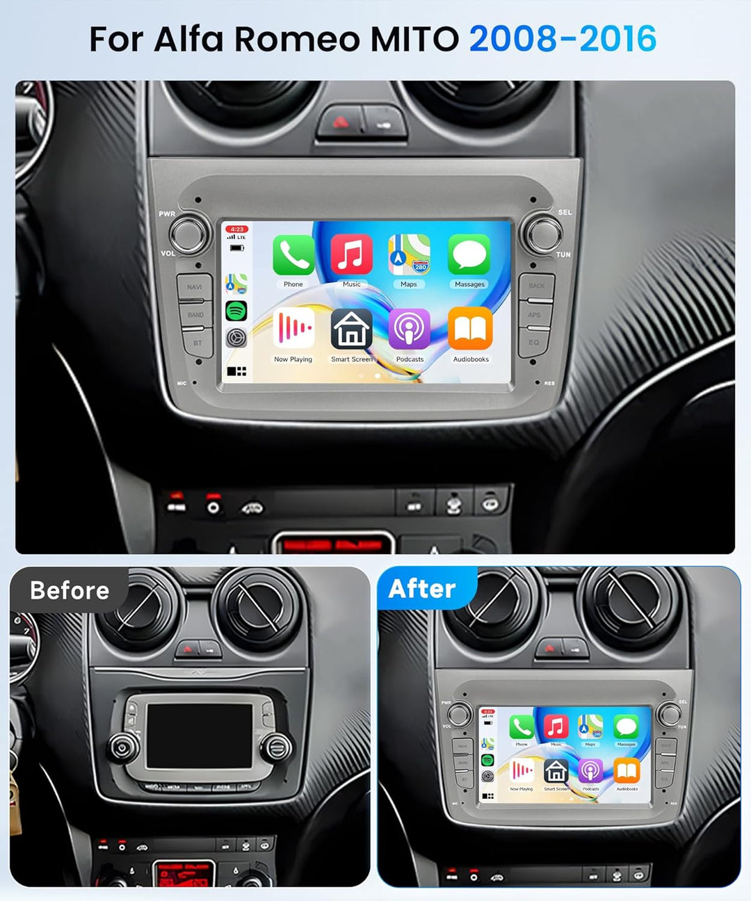 4G+64G Rimoody Android Autoradio für Alfa Romeo MITO 2008-2016 7 Zoll Wireless Carplay Mito Stereo A
