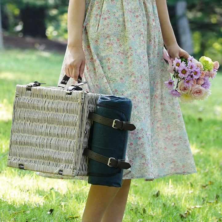 Picknickkorb-Set für 2 Personen mit Isolierkühler, wasserdichte Picknickdecke, Geschirr für Familie,
