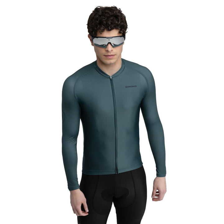 SIROKO M2 Radtrikot Herren Langarm Slim Fit Aerodynamische Fahrradbekleidung XS Armeegrün, XS Armeeg