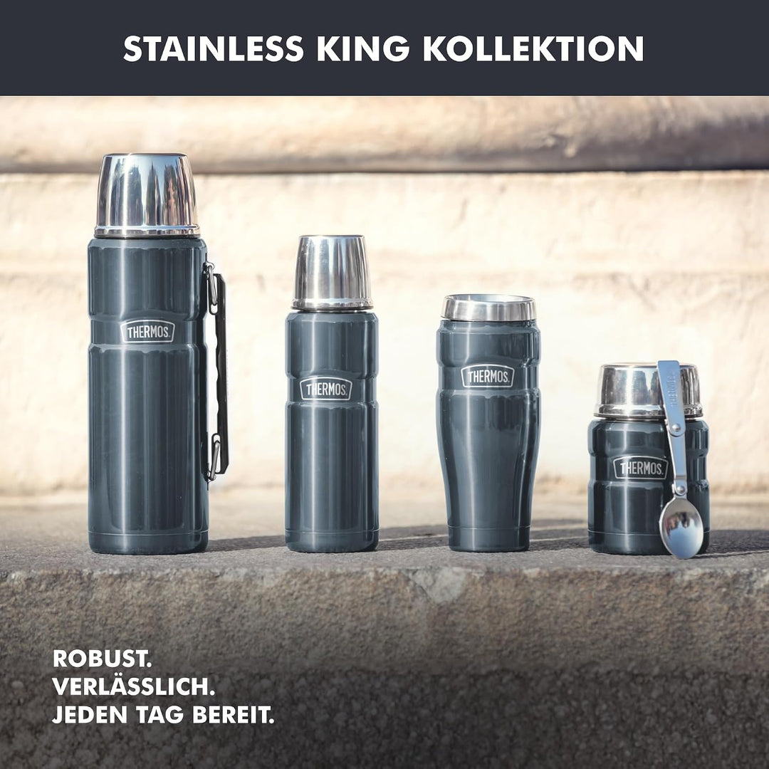 Thermos Stainless King Thermosflasche rot 1,20l - Edelstahl, absolut dicht, mit Trinkbecher und Grif