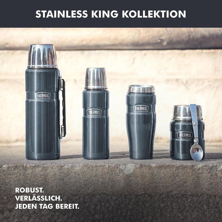 Thermos Stainless King Thermosflasche rot 1,20l - Edelstahl, absolut dicht, mit Trinkbecher und Grif
