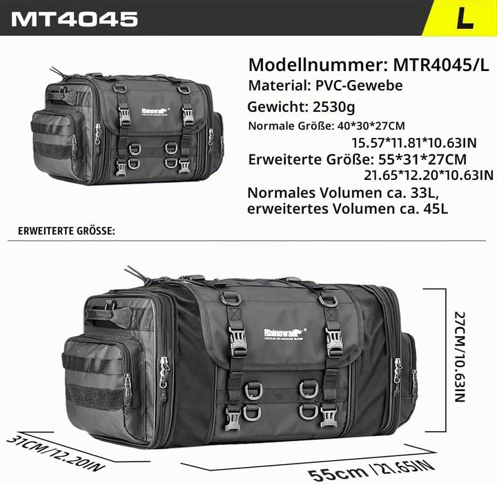Rhinowalk Motorrad Sitztaschen 33-45L Wasserdicht Motor Rücksitztasche Gepäcktasche Hecktasche Erwei