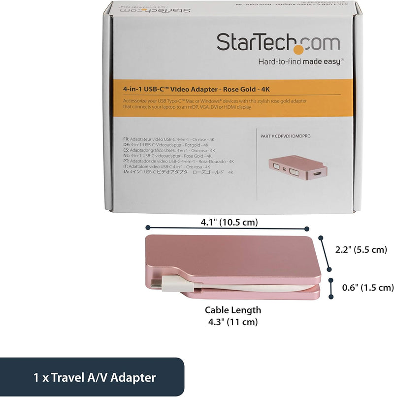 StarTech.com USB-C Video Adapter Multiport - Rose Gold - 4-in-1 USB-C auf VGA, DVI, HDMI oder mDP Di