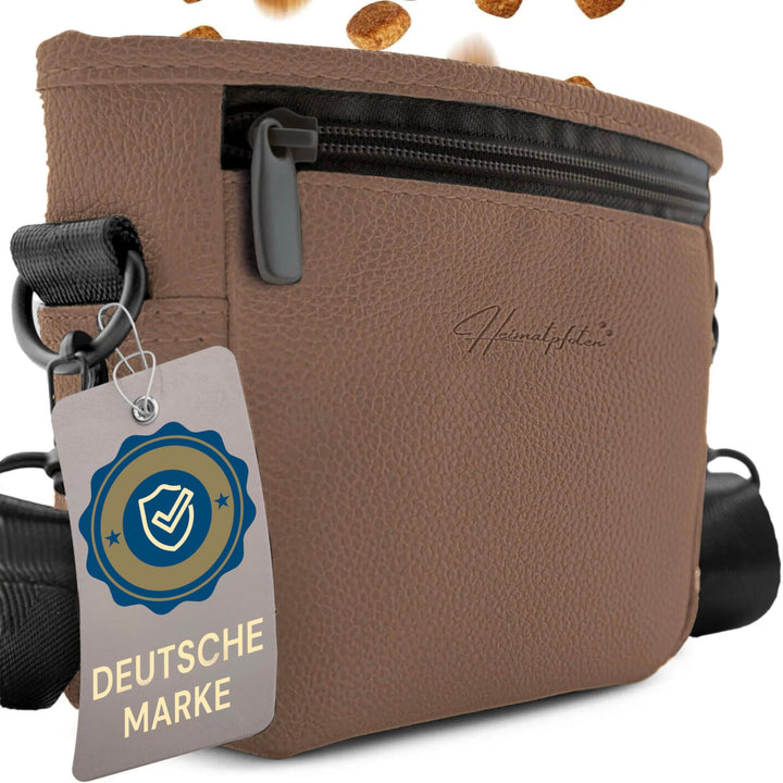 Heimatpfoten® Futterbeutel für Hunde aus Leder-Imitat - Gassi-Tasche mit Einhand Magnet-Verschluss H